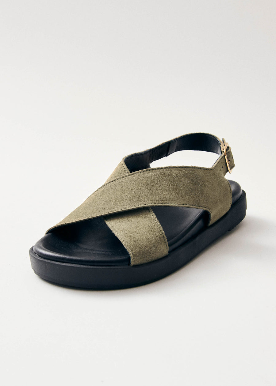 Nico Suede Khaki Leather Sandals