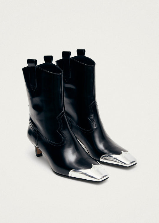 Hudson Shimmer Bicolor Black Silver Leather Ankle Boots