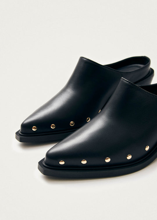 Lorenzo Black Leather Mules