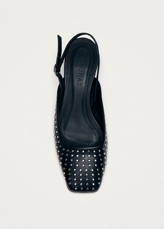 Lindy Studs Black Leather Pumps