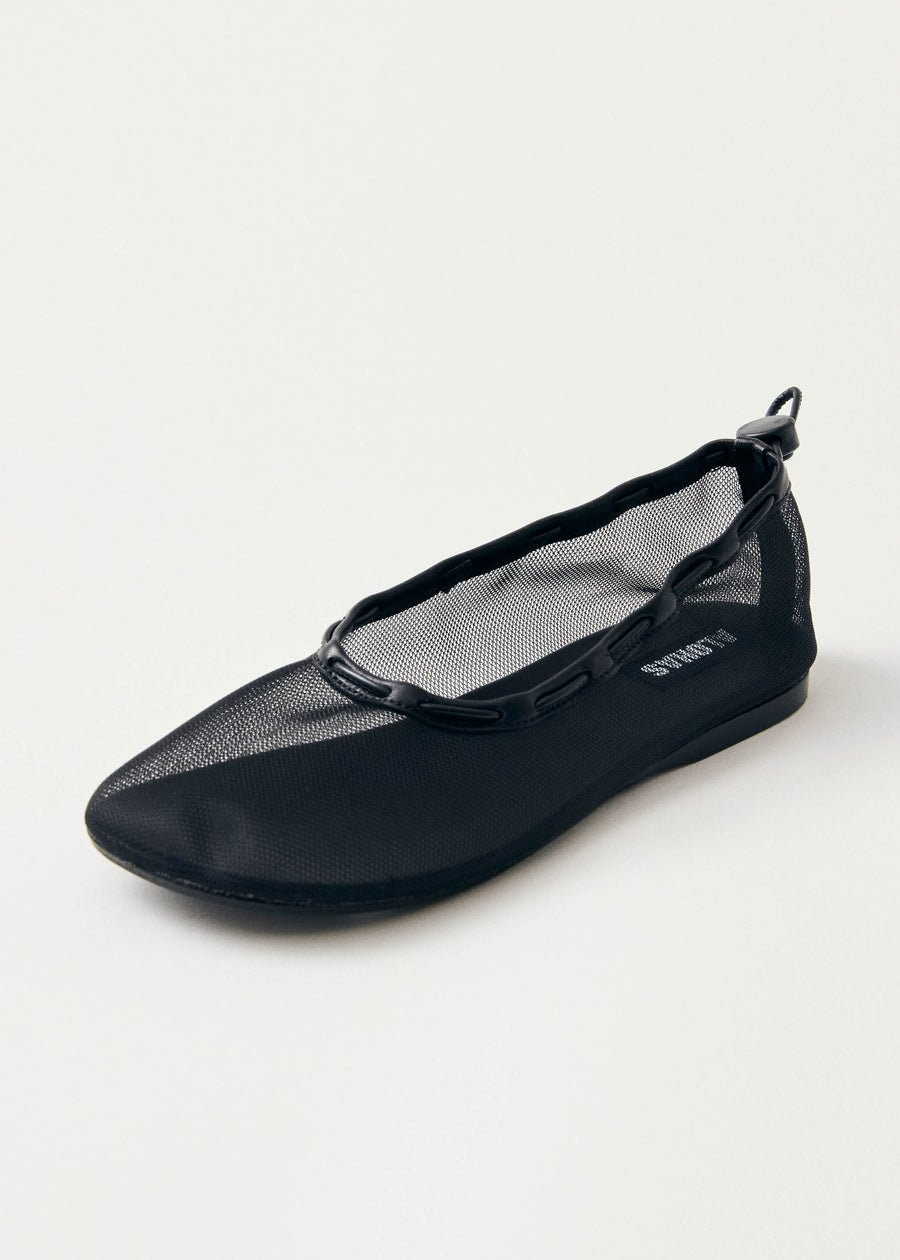 Gill Mesh Black Leather Ballet Flats