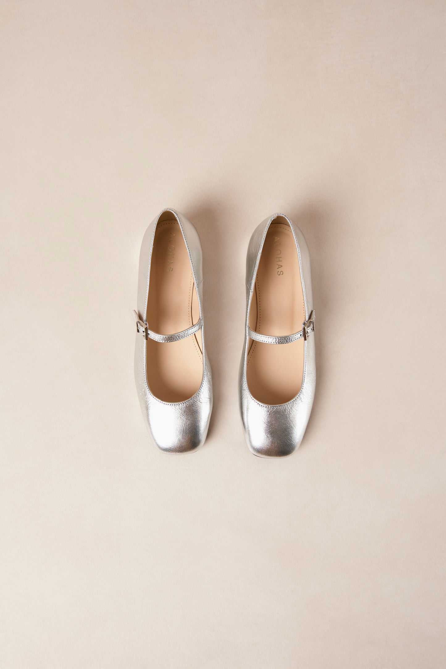 Por Do Sol Shimmer Silver Leather Ballet Flats