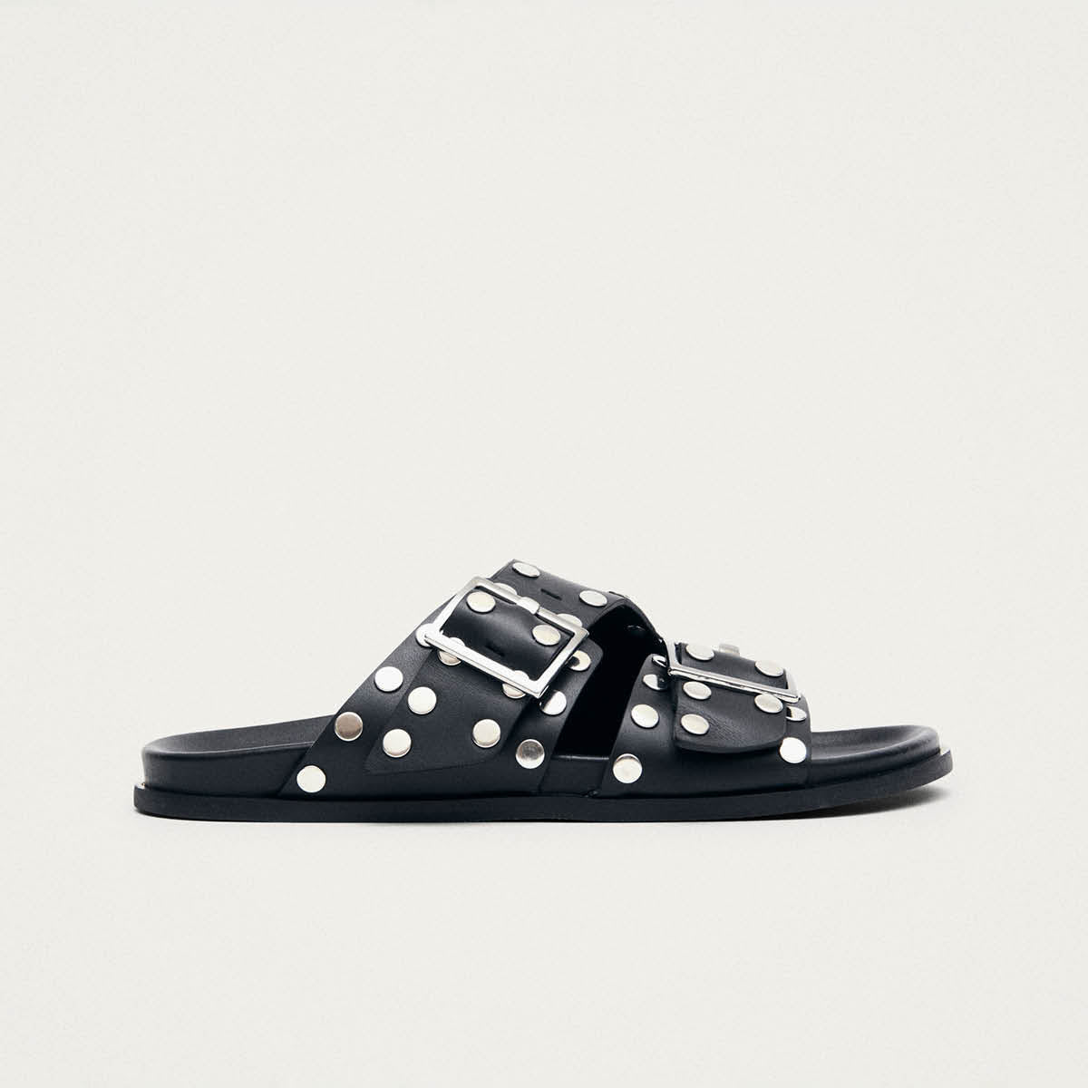 Alba Studs Black Leather Sandals