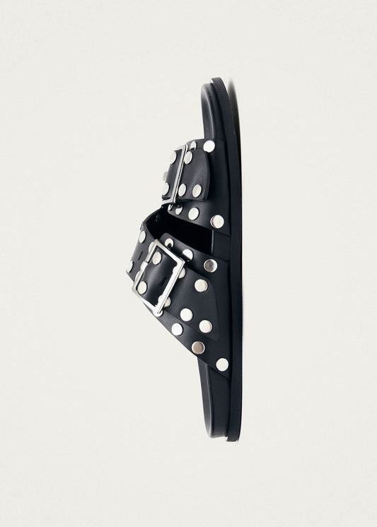 Alba Studs Black Leather Sandals-image