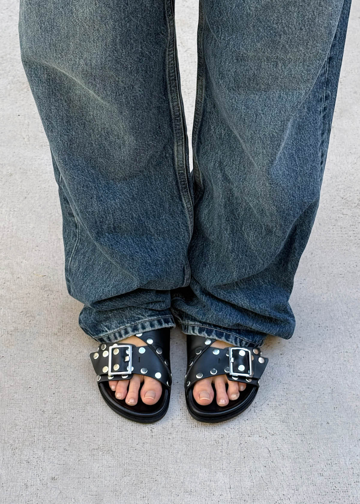 Alba Studs Black Leather Sandals