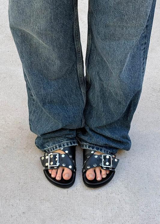 Alba Studs Black Leather Sandals-image