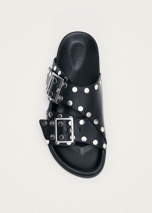 Alba Studs Black Leather Sandals-image