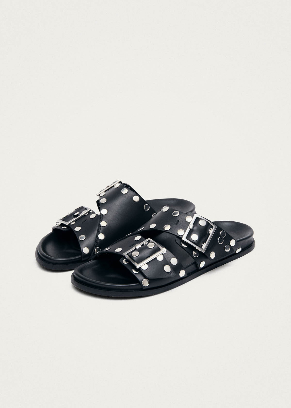 Alba Studs Black Leather Sandals