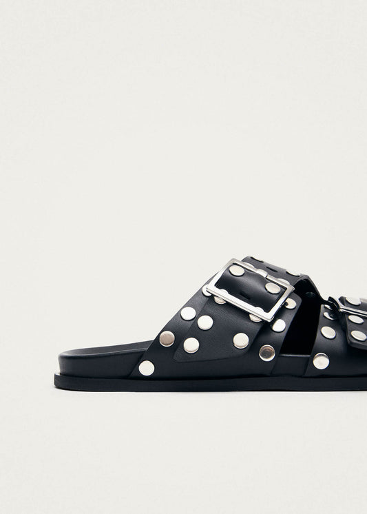 Alba Studs Black Leather Sandals-image