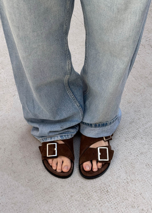 Alba Suede Brown Leather Sandals-image