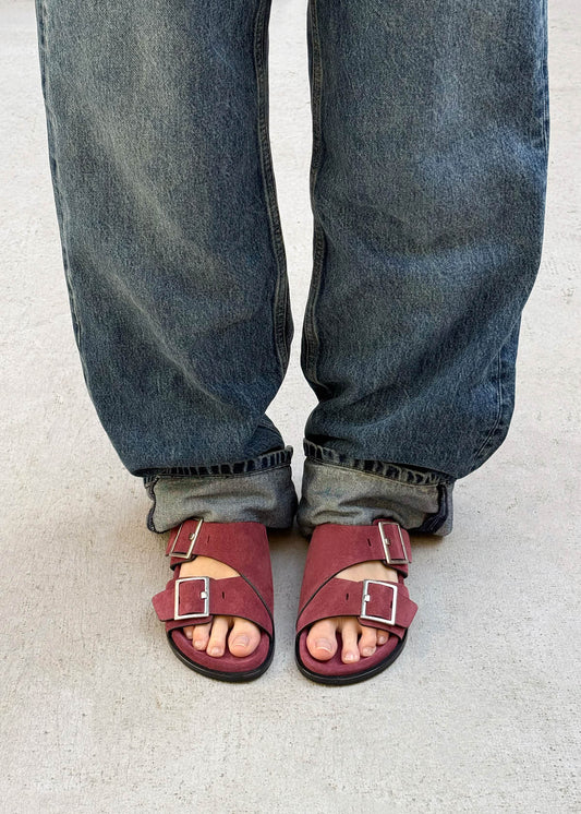 Alba Suede Burgundy Leather Sandals-image