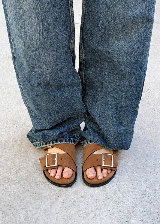 Alba Suede Tan Leather Sandals-image