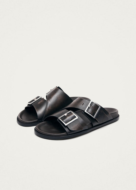 Alba Vintage Effect Brown Leather Sandals-image