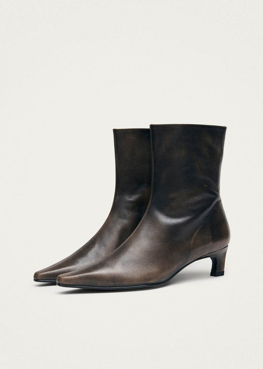 Ambar Vintage Effect Brown Leather Ankle Boots-image