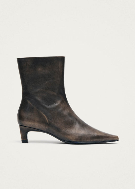 Ambar Vintage Effect Brown Leather Ankle Boots