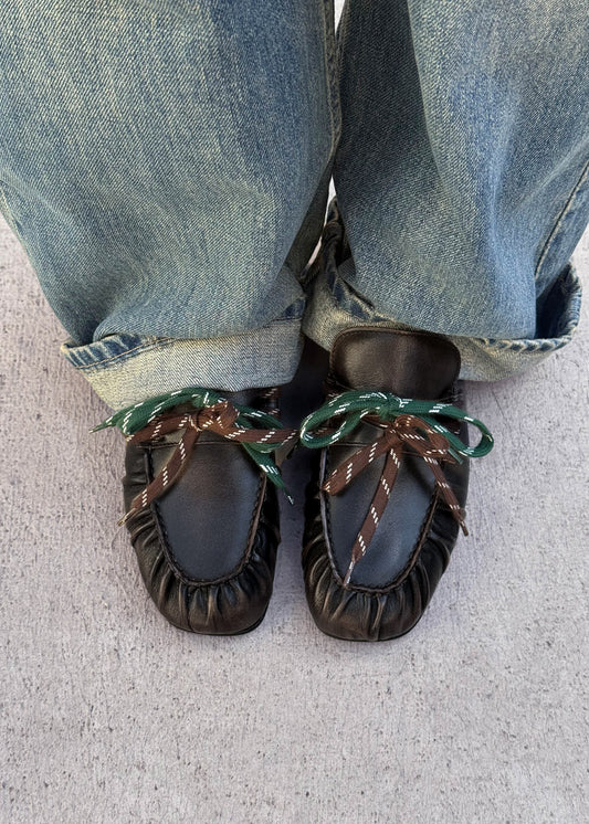 Aven Lace Vintage-Effekt braune Leder-Slipper-image