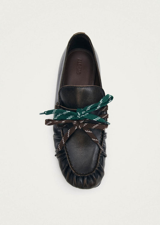 Aven Lace Vintage-Effekt braune Leder-Slipper-image