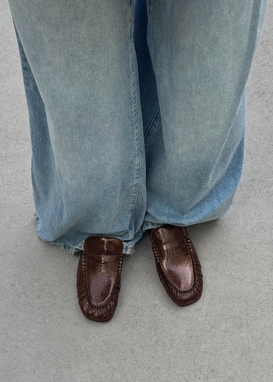 Aven Mule Patent Brown Leather Loafers-image