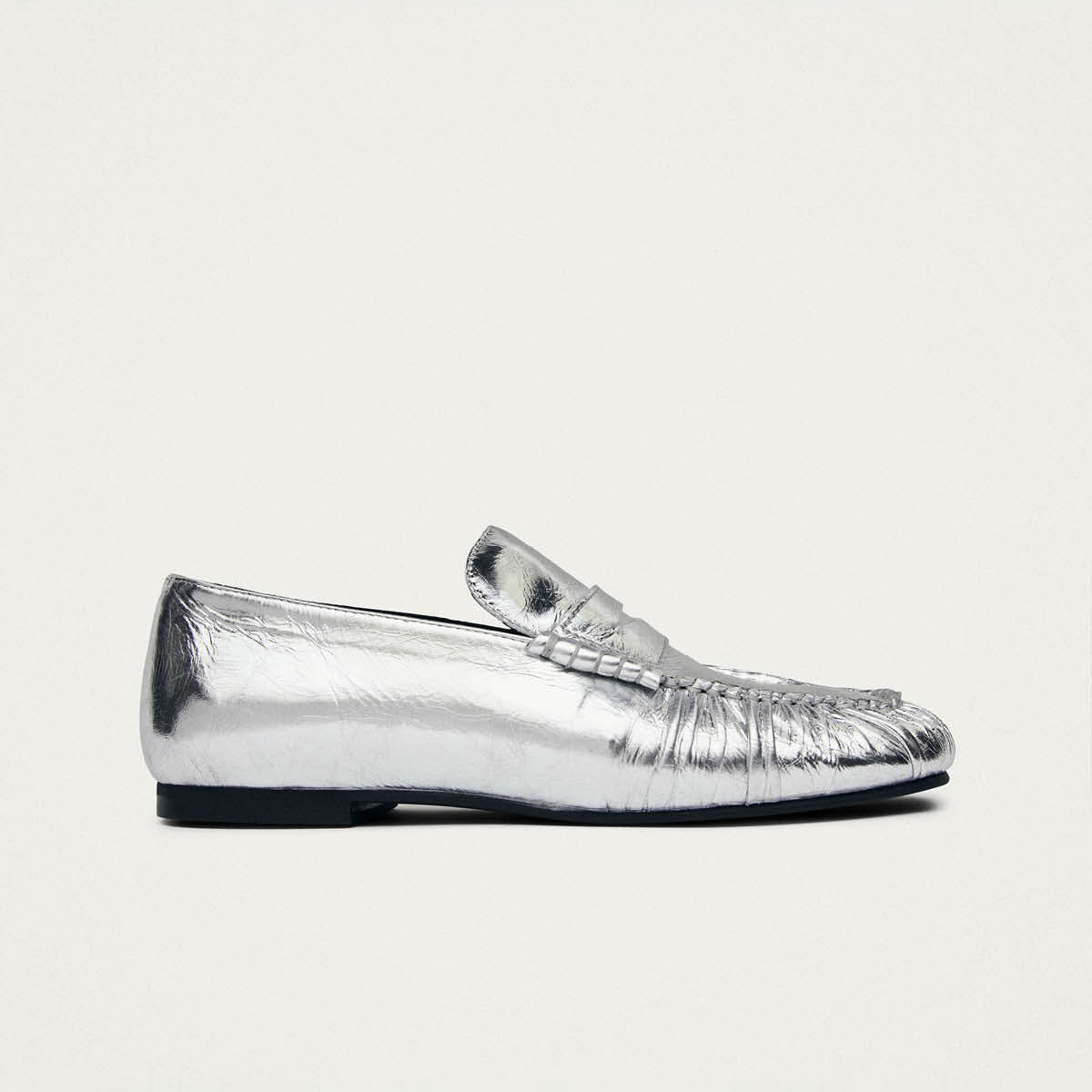 Aven Shimmer Silver Leather Loafers