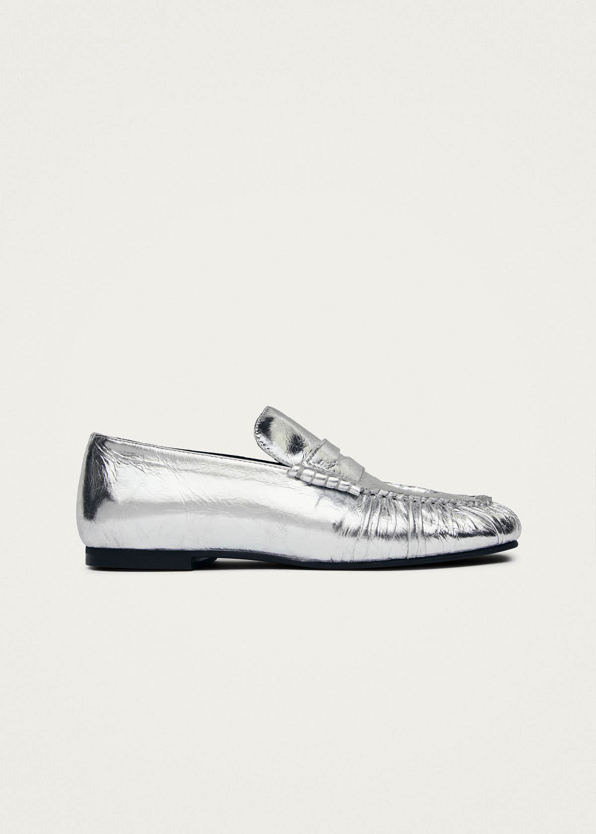 Aven Shimmer Silver Leather Loafers
