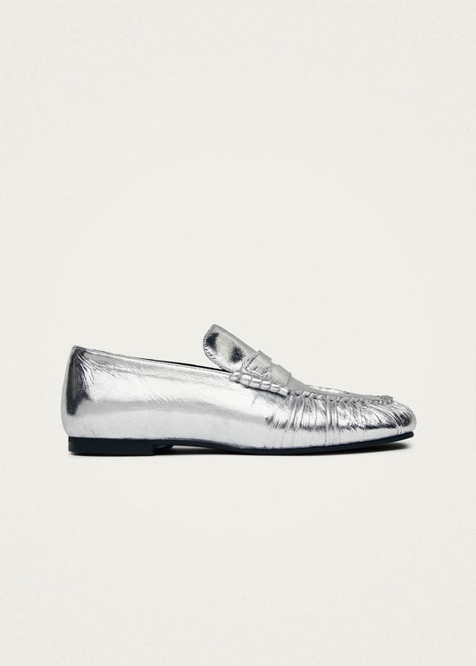 Aven Shimmer Silver Leather Loafers-image
