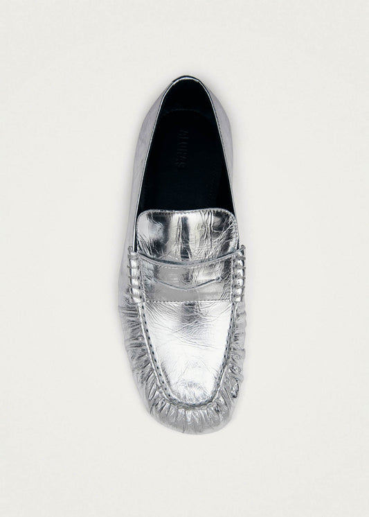 Aven Shimmer Silver Leather Loafers-image