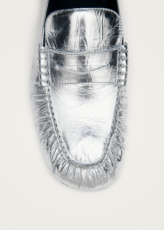 Aven Shimmer Silver Leather Loafers-image