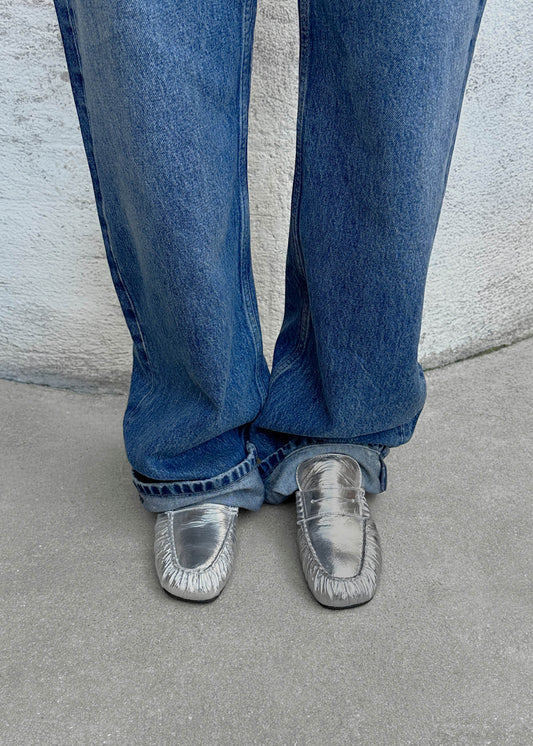 Aven Shimmer Silver Leather Loafers-image
