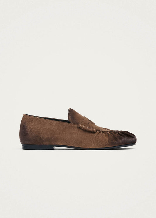 Mocasines de cuero marrón con efecto vintage Aven de ante-image