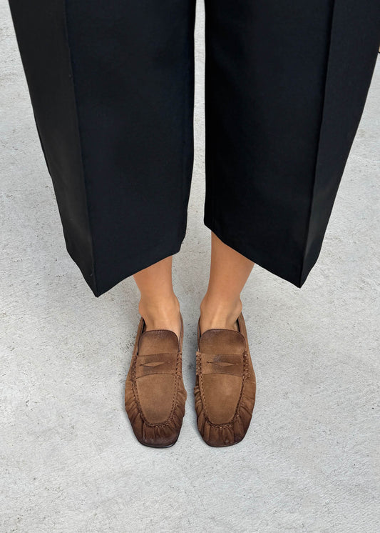 Mocassins en cuir marron effet daim vintage Aven-image