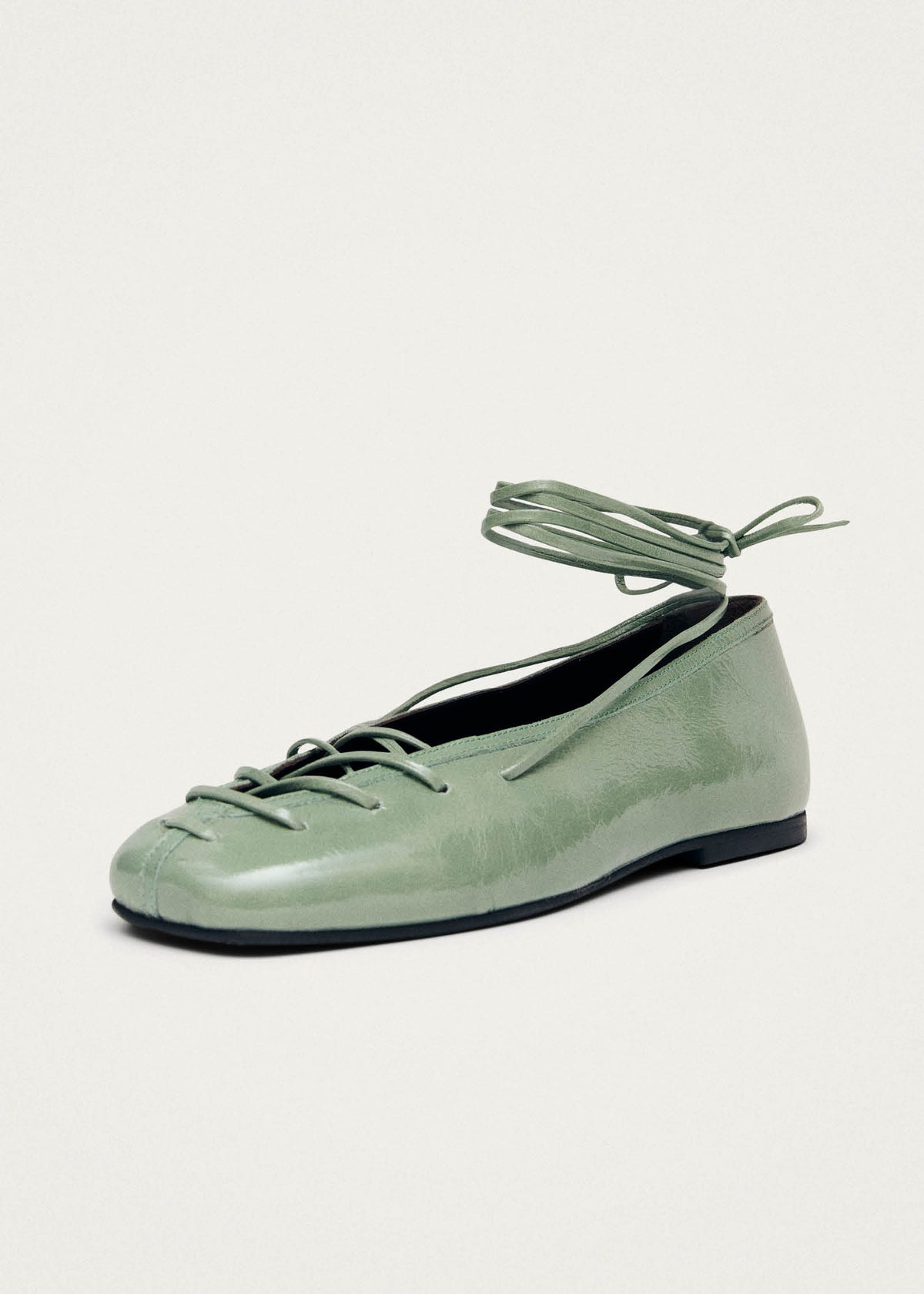 Bumi Onix Green Leather Ballet Flats