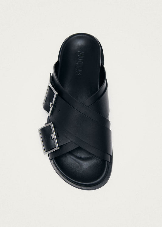 Caliza Black Leather Sandals-image