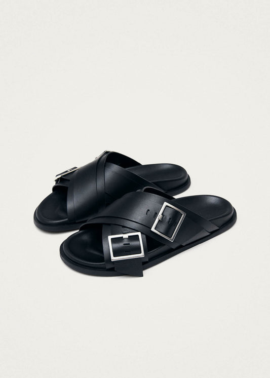 Caliza Black Leather Sandals-image
