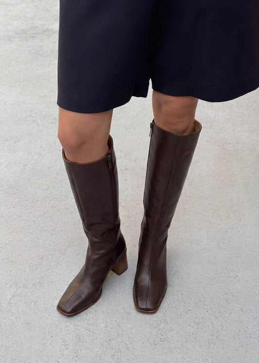 East Coffee Brown Leather Boots-image