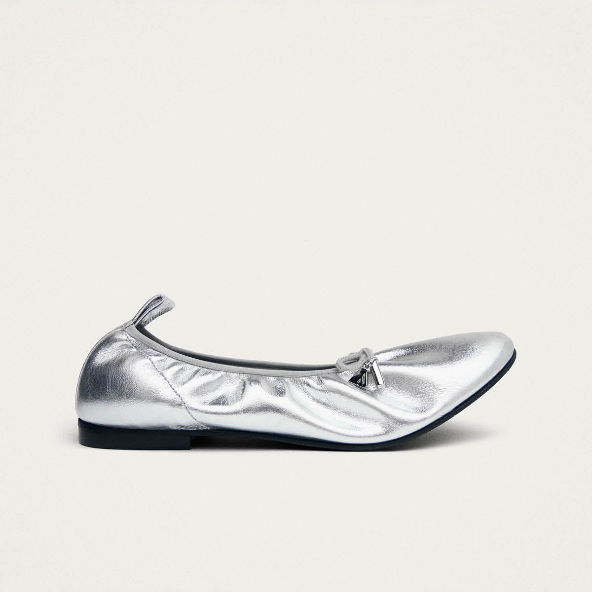 Elena Shimmer Silver Leather Ballet Flats
