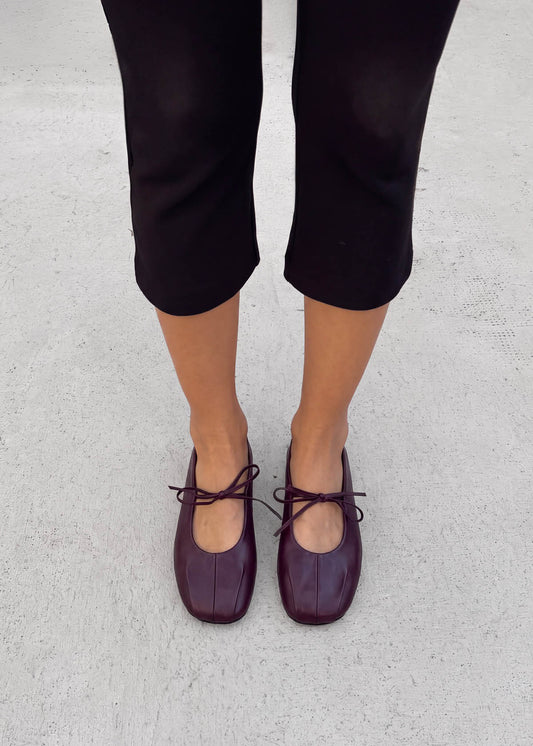 Elva Burgundy Leather Ballet Flats-image