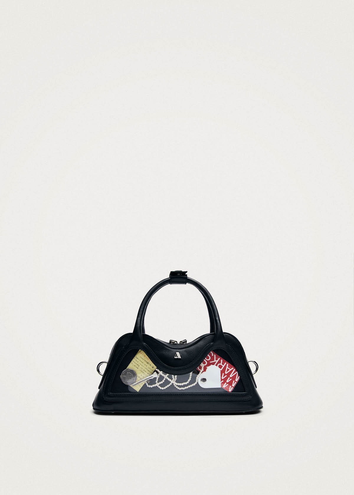 Bolso pequeño Hilma de vinilo negro y cuero