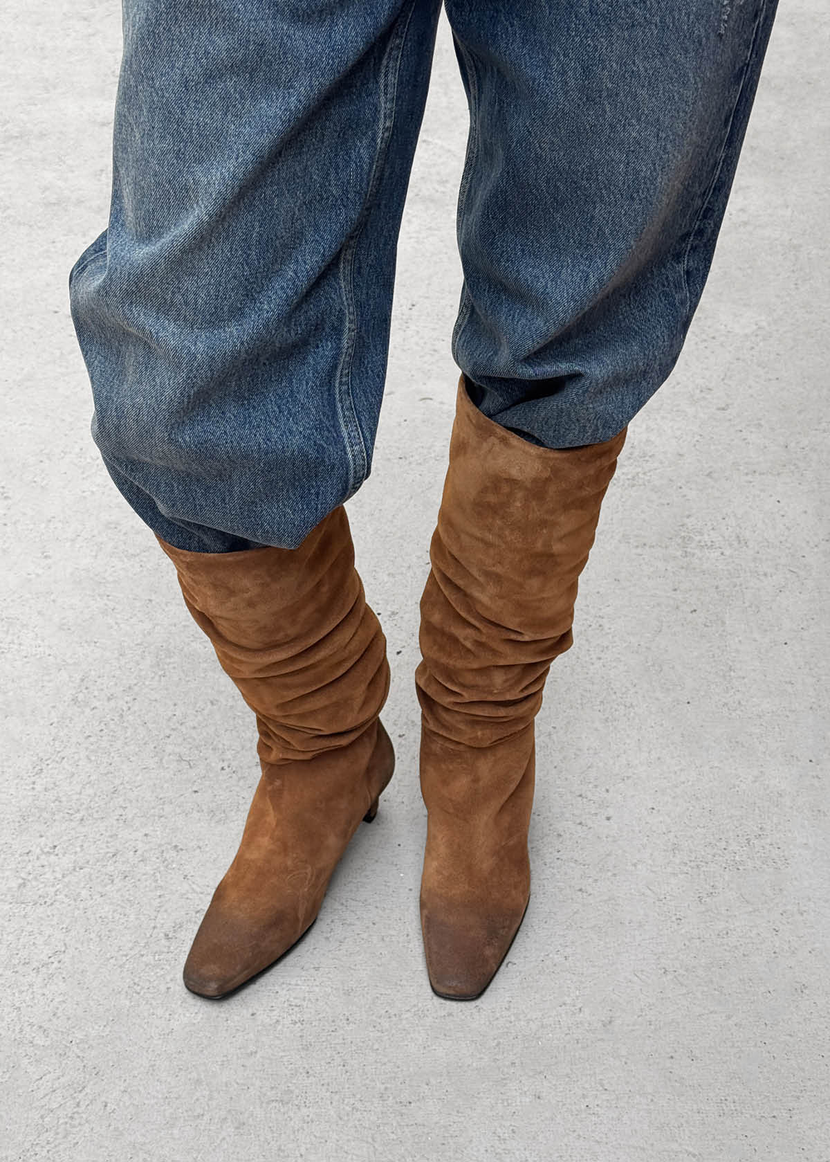 Kalila Botas de Cuero Color Cognac con Efecto Vintage de Gamuza