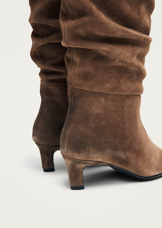 Kalila Vintage Effect Suede Cognac Leather Boots-image
