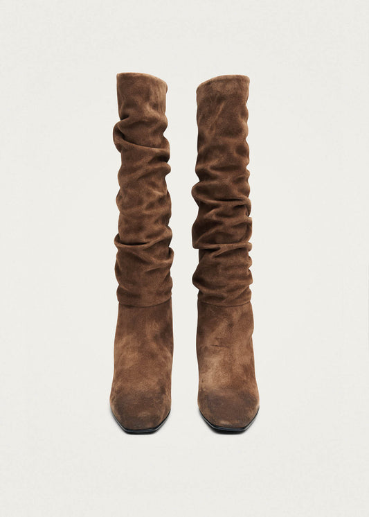 Kalila Vintage Effect Suede Cognac Leather Boots-image