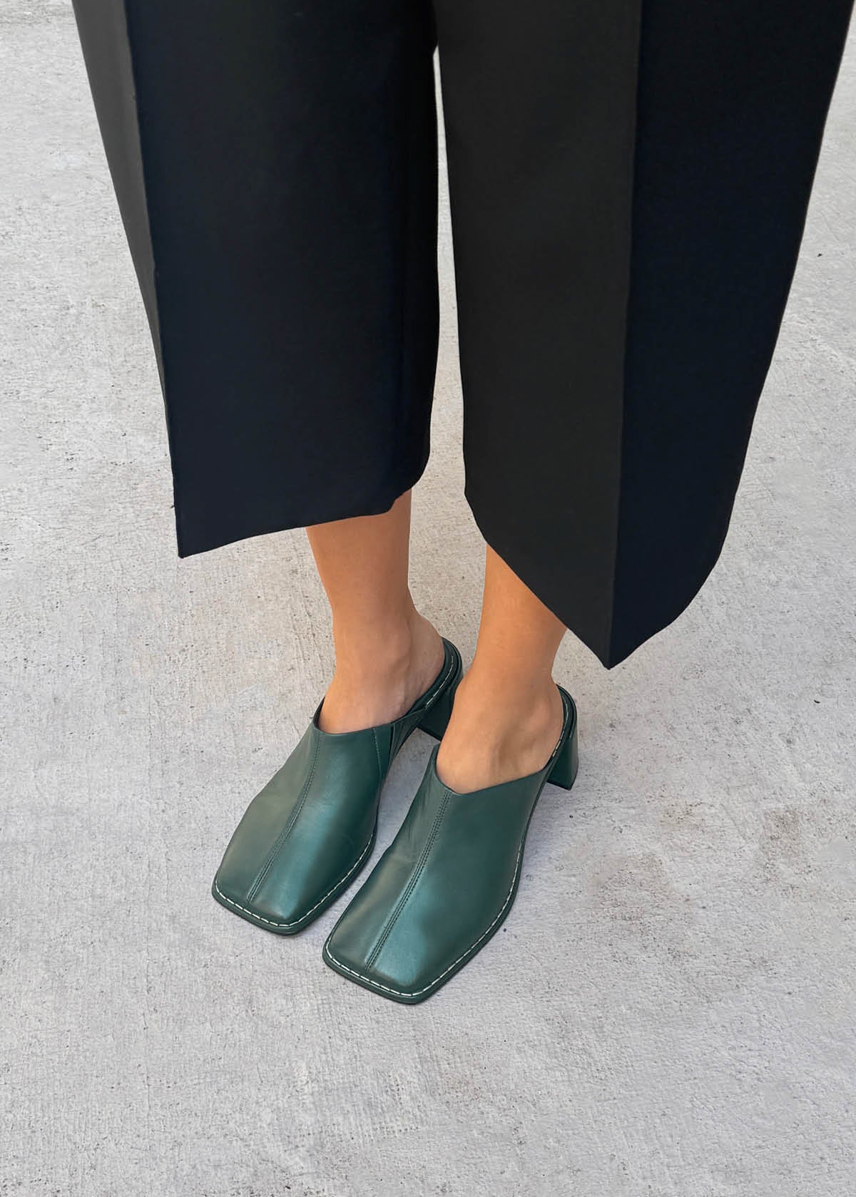 Mules Lex en cuir vert foncé