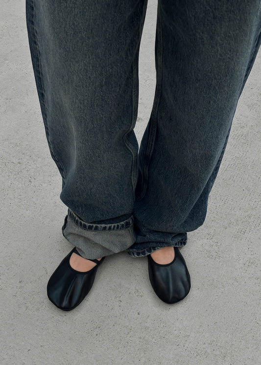 Naira Black Leather Ballet Flats-image