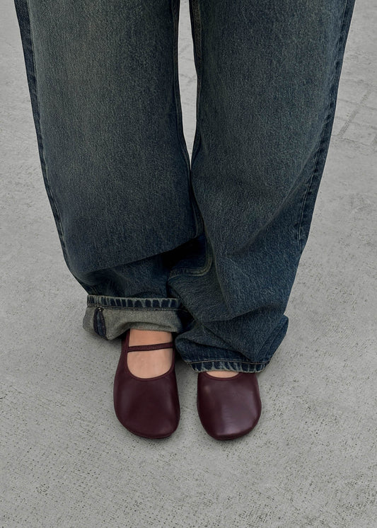 Naira Burgundy Leather Ballet Flats-image