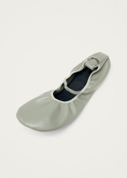 Naira Green Leather Ballet Flats-image