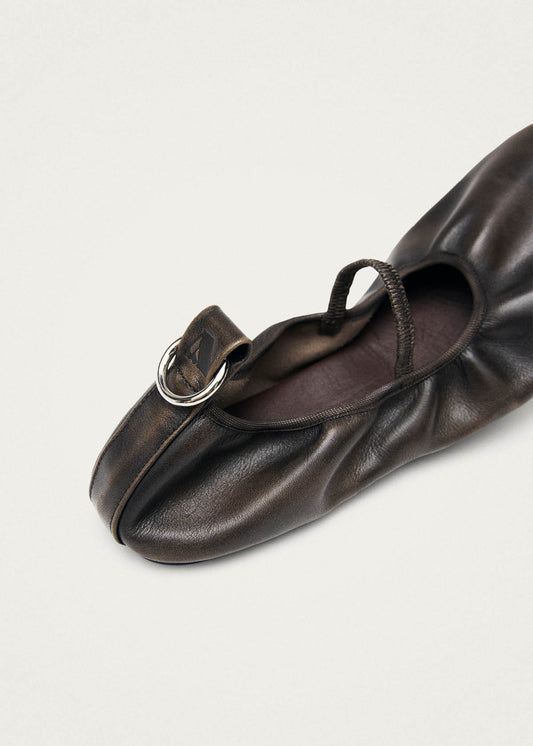 Naira Vintage Effect Brown Leather Ballet Flats-image