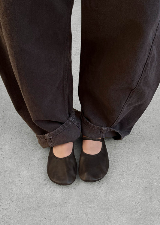 Naira Vintage Effect Brown Leather Ballet Flats-image