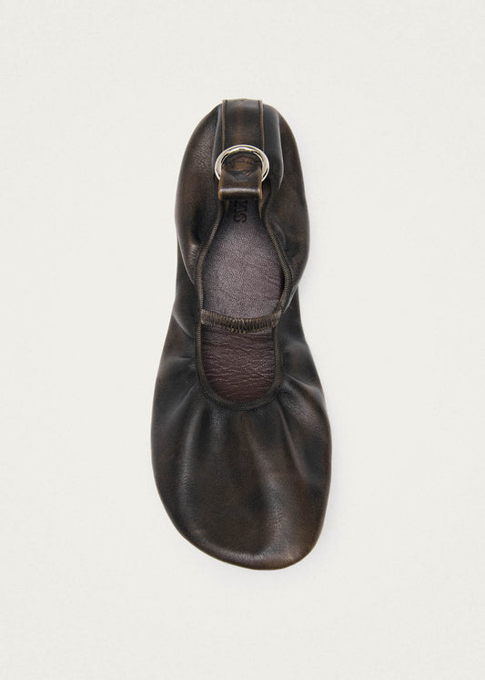 Naira Vintage Effect Brown Leather Ballet Flats-image