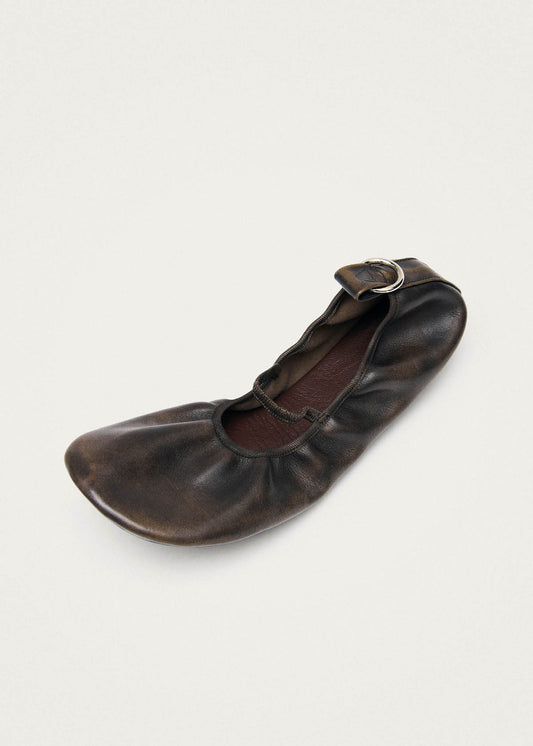 Naira Vintage Effect Brown Leather Ballet Flats-image