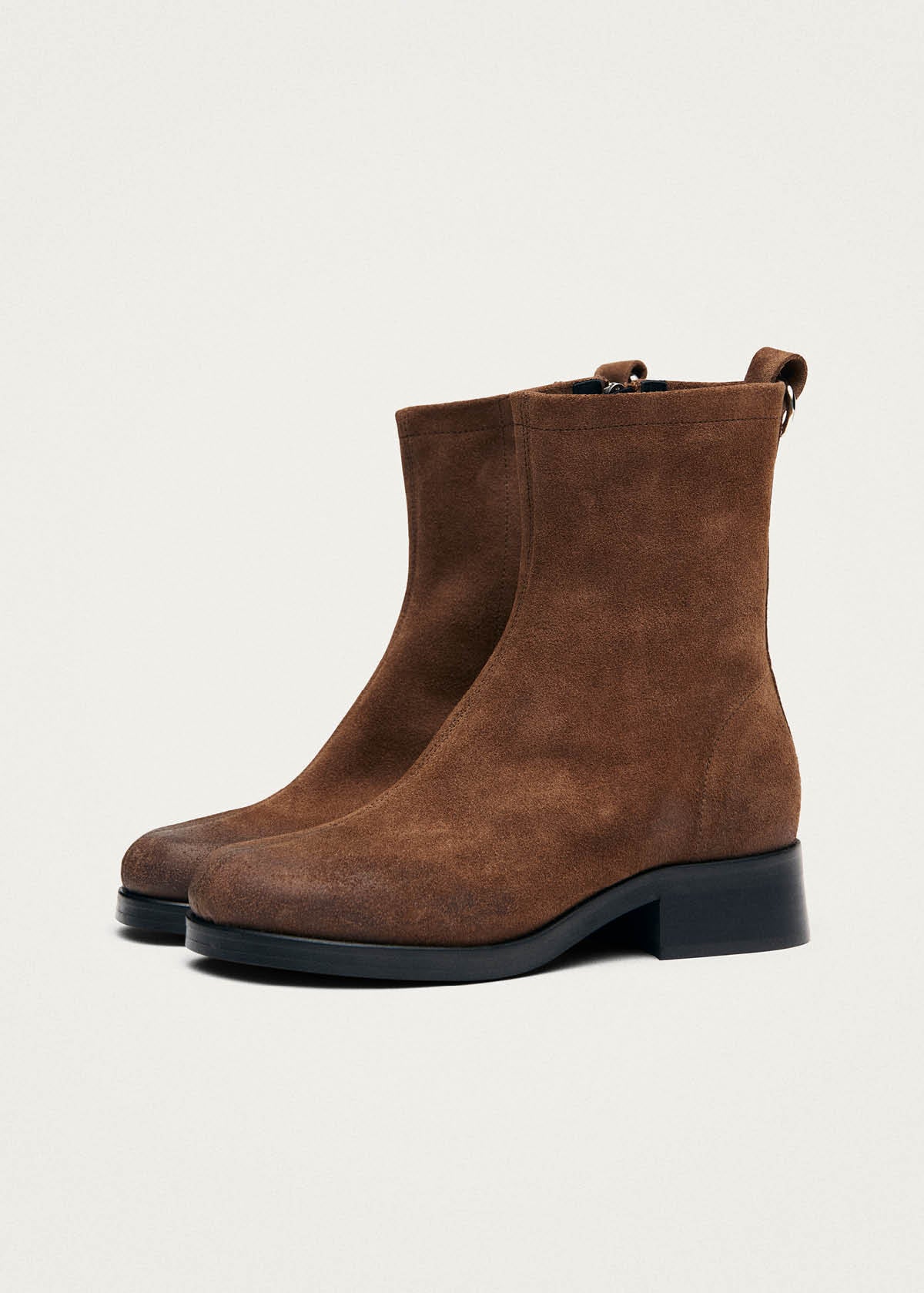 Niam Vintage Effect Suede Cognac Leather Ankle Boots