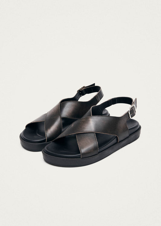 Nico Vintage Effect Brown Leather Sandals-image
